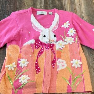 Pink Spring/Easter Bunny Cardigan Sweater by Design Options size M preloved